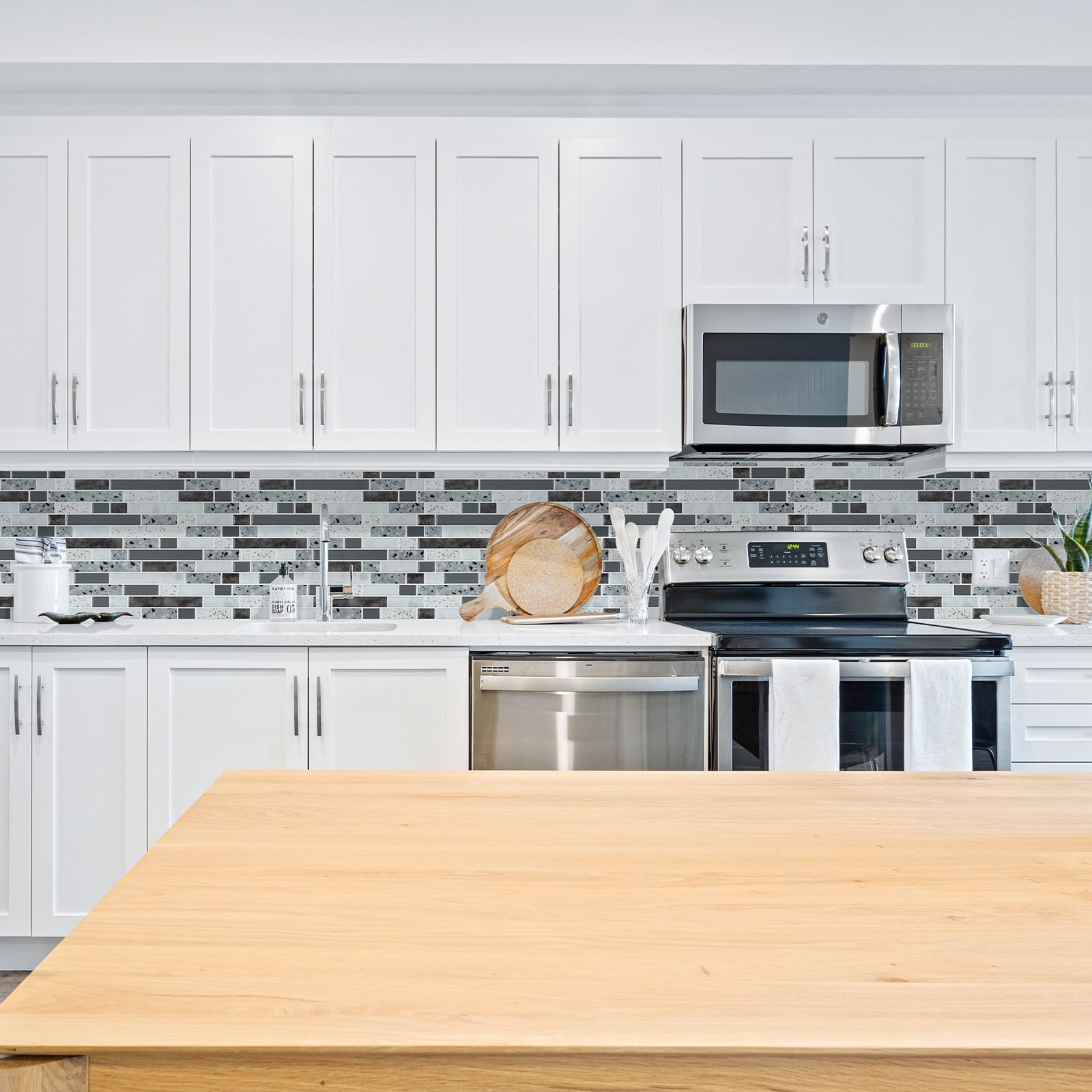 10-Sheet Peel and Stick Backsplash, 12" x 12" 3D Self Adhesive Faux Stone Marble Wall Tiles for Kitchen Bathroom (Grey)