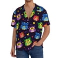 thumbnail image 7 of Lsque Owls And Hearts print Men's Cuban Collar Short Sleeve Shirt Summer Beachwear Casual Button Down Fashionable Vacation Leisure Shirt-3X-Large, 7 of 7
