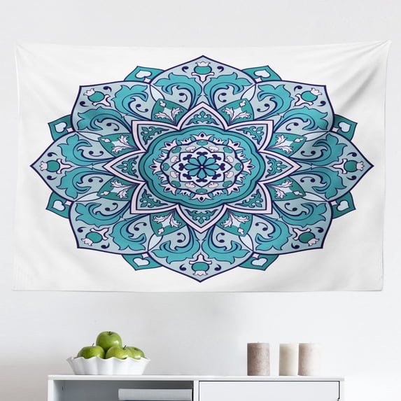 Blue Mandala Tapestry, Abstract Flower Pattern Geometrical Design ...