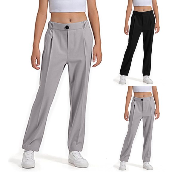 Toddler Girls Uniform Pants Pull On Chino Pants With Pockets Straight Pants Grey Pants For Girls Uniform Back To School Clothes For Girls Toddler Girls Size 2-3 Years Clothes