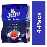 LALA Probiotic Yogurt Smoothie Drink with Protein, Strawberry, 7 oz Plastic Bottle (4 Ct)