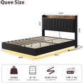thumbnail image 3 of Queen-size floating marco de cama con LED lights y estación de carga - forrado cama de plataforma, noise-free, no necesita colchón base - negra, 3 of 7