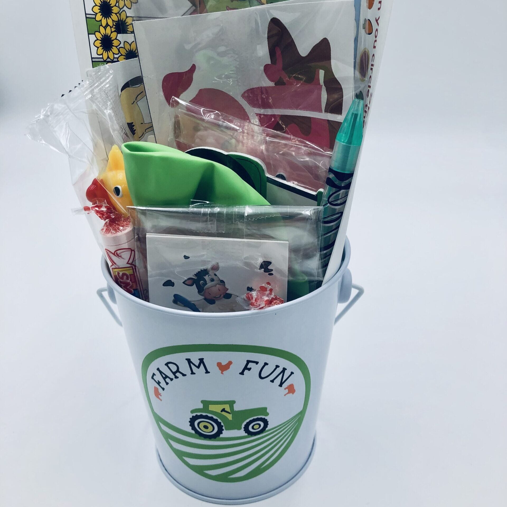 Timeless Desserts Farm Animals Theme Gift Basket for Kids-Book, Birthday Favor, Cow, Pig
