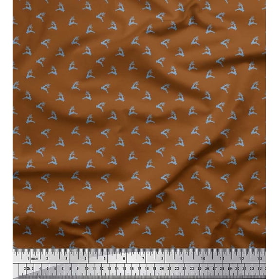 Soimoi Poly Georgette Fabric Jumping Reindeer Shirting Printed Craft Fabric by The Yard 52 Inch Wide