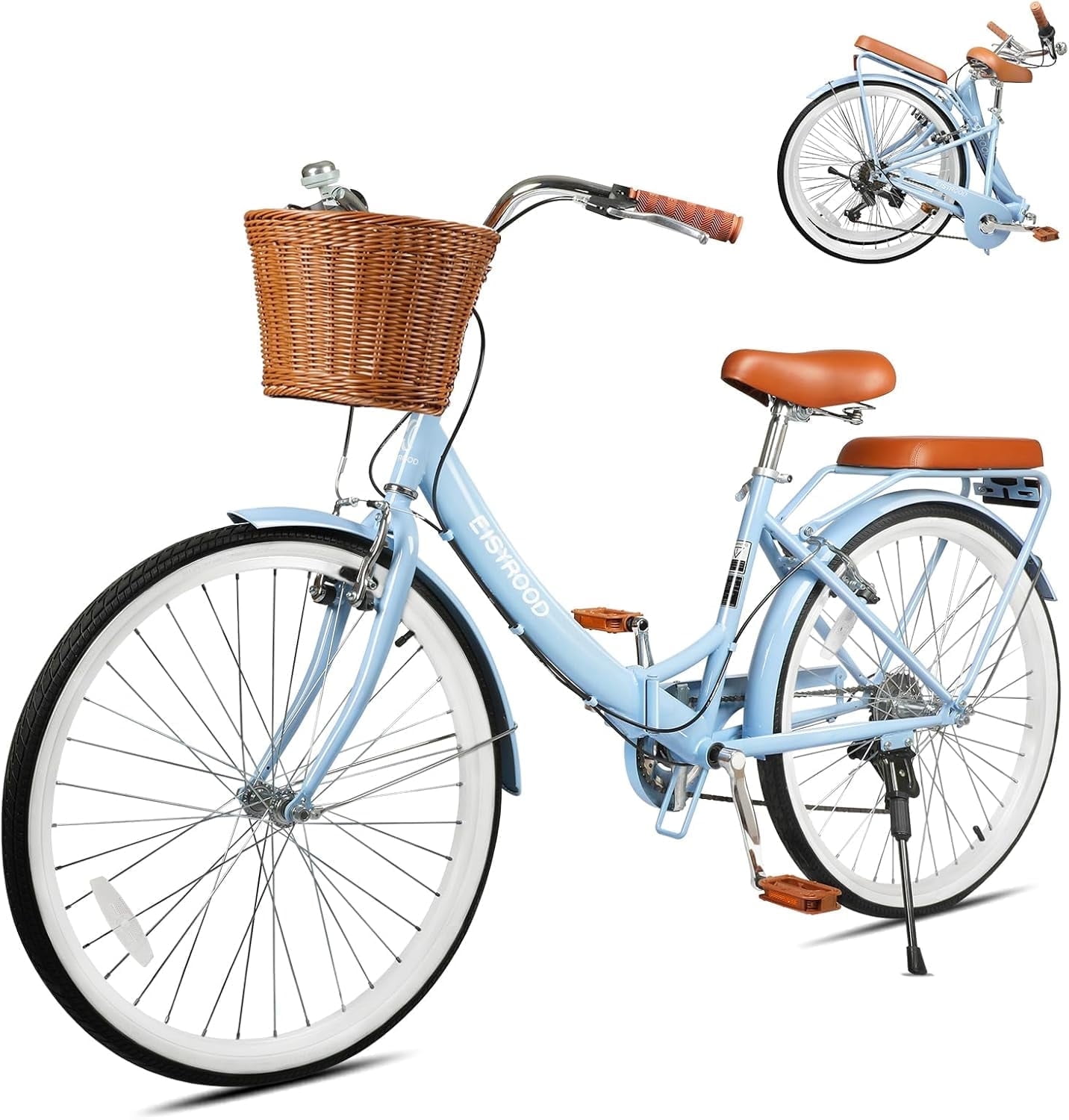 Gaonala 26 inch 7 Speed Folding Beach Cruiser Bike for Women Step Through Frame Adjustable Seat Basket City Commute Blue