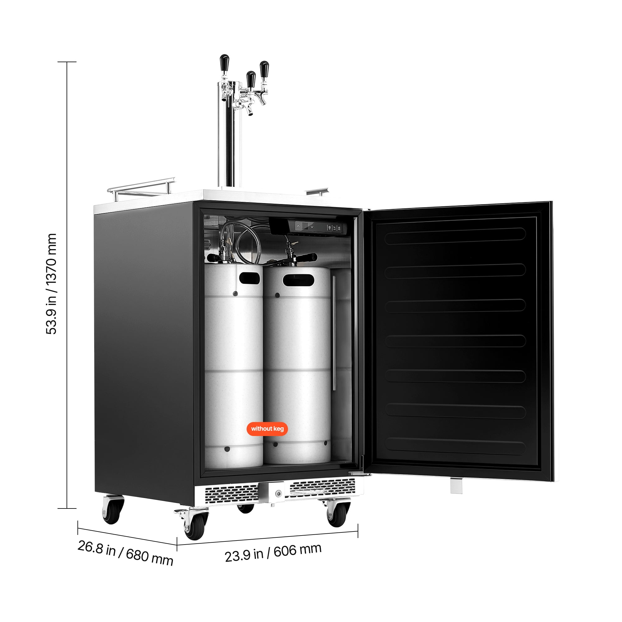 KFFKFF Triple Tap Beer Kegerator, Commercial Draft Dispenser for D System, Full-Size Keg Refrigerator with 5lbs CO2 Tank, Fits 3 Sixth / 2 Slim / 3 Ball Lock Kegs, 160L Capacity