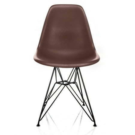 Accent Cs Series Nature Series Brown Wood Grain DSR Mid-Century Modern Dining Accent Side Chair with Black Eiffel Steel Leg ()