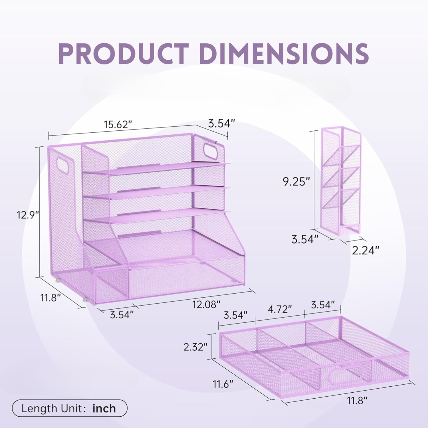 INTIGE 5-Tier Metal Mesh Desktop Organizer with File Holder, Drawers and Pen Holder, Paper Organizer, Purple, 1 Pack