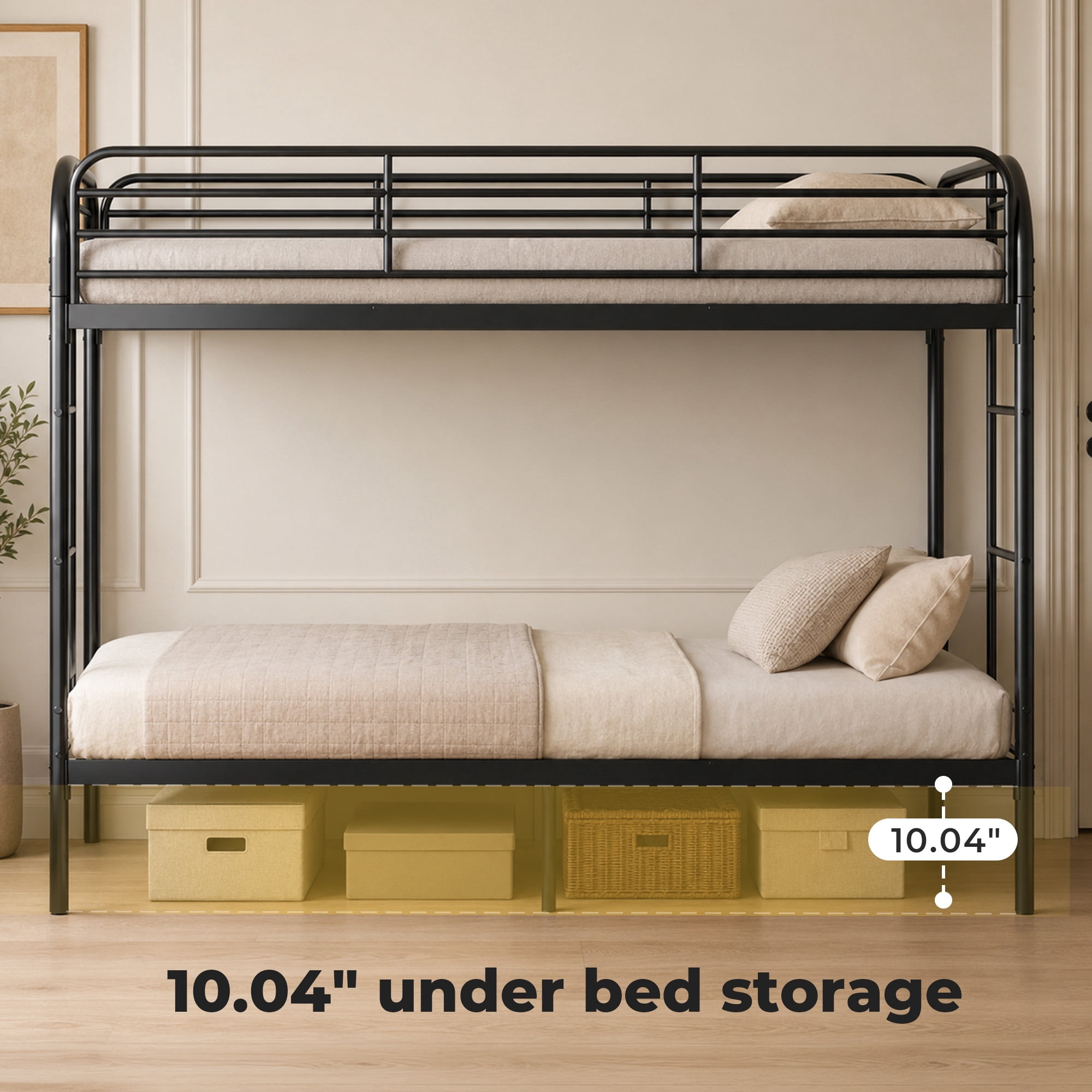 Alvantor Bunk Bed Twin over Twin, Metal Bunk Bed for Kids with Ladder Black