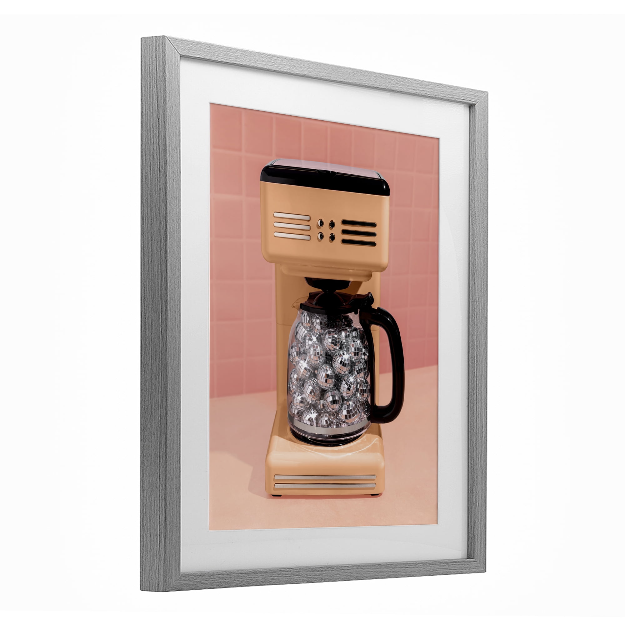 Stupell Industries Disco Coffee Maker over Orange Gray Framed Print Under Glass, design by LISH Creative