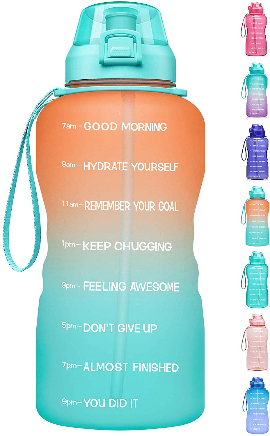 Daily water Bottle for Fitness/Gym/Workouts LeakProof BPA Free Motivational Water Bottle with Time Marker WGCC One Gallon Water Bottle with Straw Gradient Reusable Large Water Jug 128oz 