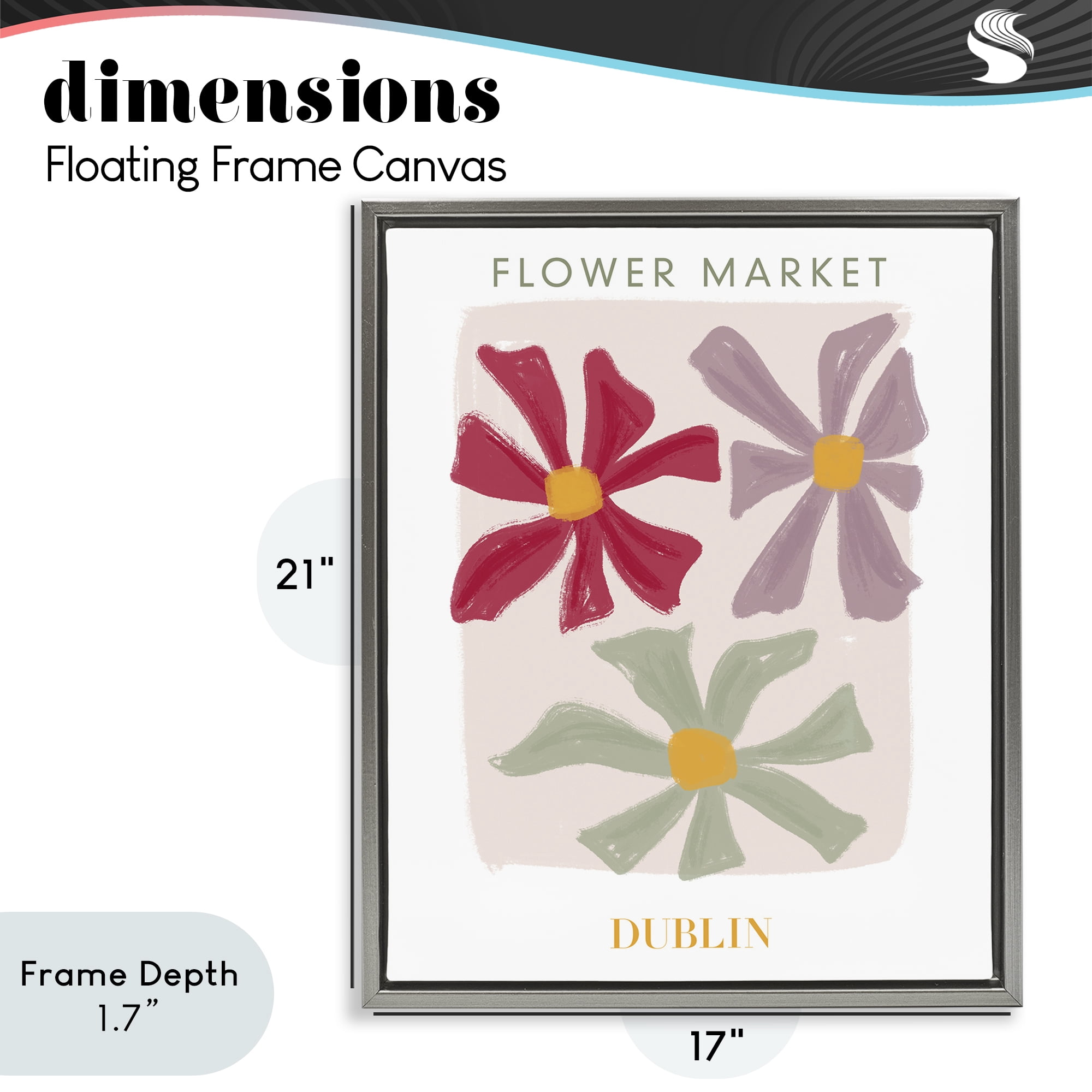 Stupell Industries Muted Dublin Flower Market Gray Framed Floater Canvas Wall Art, design by Lucille Price