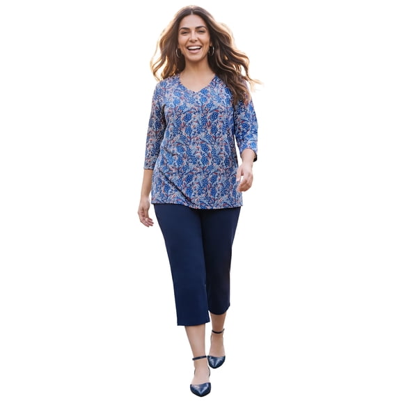 Catherines Women's Plus Size Suprema 3/4 Sleeve V-Neck Tee