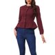 thumbnail image 1 of Chaquetas de mezclilla para mujer INSPIRE CHIC, con botones, dobladillo peplum, mangas largas, chaquetas de jean cortas, burdeos, talla M, 1 of 6