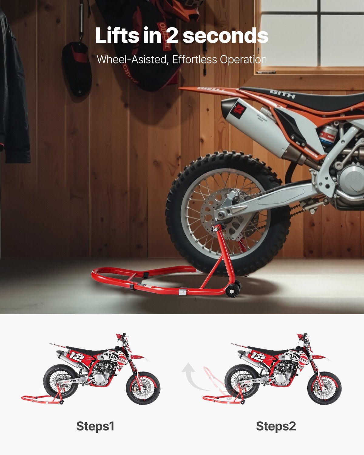 Heavy Duty Motorcycle Rear Wheel Stand 850 LBS Load Capacity Adjustable U L Fork Swingarm Spool Lift Jack Stand for Suzuki Yamaha Honda Kawasaki Red