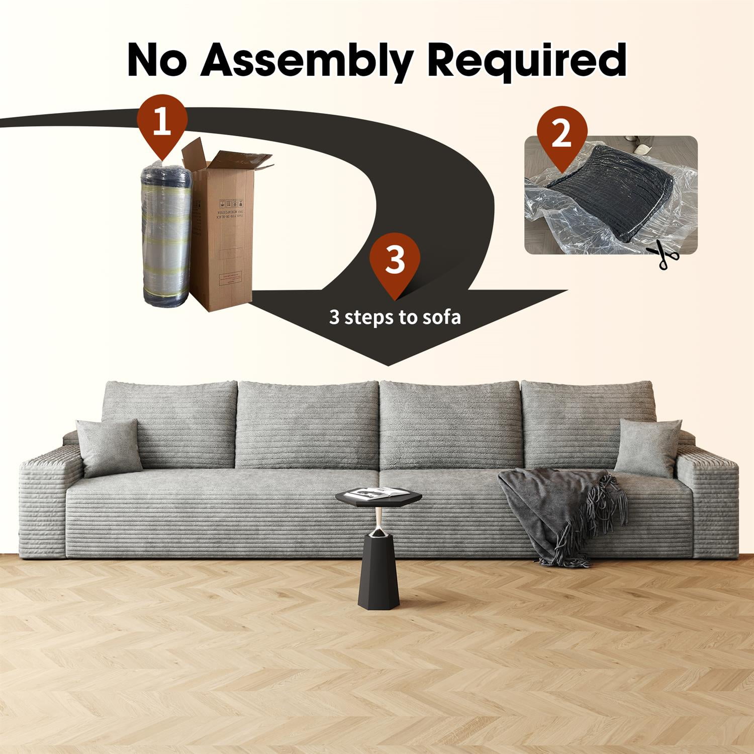 Demi Bonn 140" Cloud Sectional Sofa, Modern Modular Deep Seat Upholstered Couch for Living Room & Bedroom, No Assembly Needed, Gray