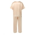 thumbnail image 5 of AOMPMSDX Womens Satin Silky Pajama Set Short Sleeve Shirt With Long Pajama Pant Set Soft PJ Loungewear Khaki XXL, 5 of 8