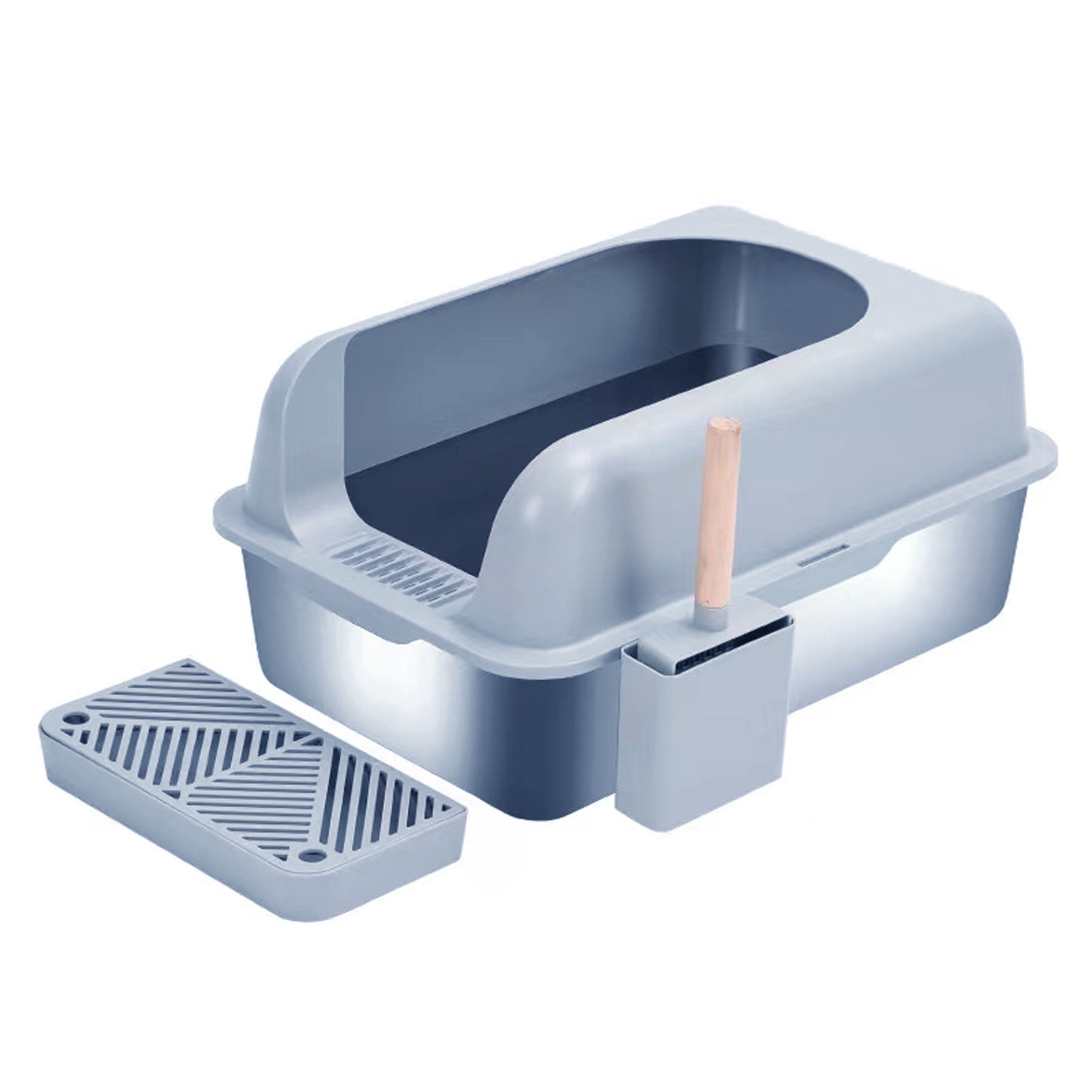 KUNWU Stainless Steel Semi-closed Cat Litter Box 24"x 16"x 12" with Enclosure Lid, Scoop and Step, Easy Clean, Never Absorbs Odor