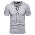 thumbnail image 2 of Swuxness Mens Solid Color Short Sleeve Hooded T Shirt Drawstring Closure Casual Daily Summer Tops, 2 of 4