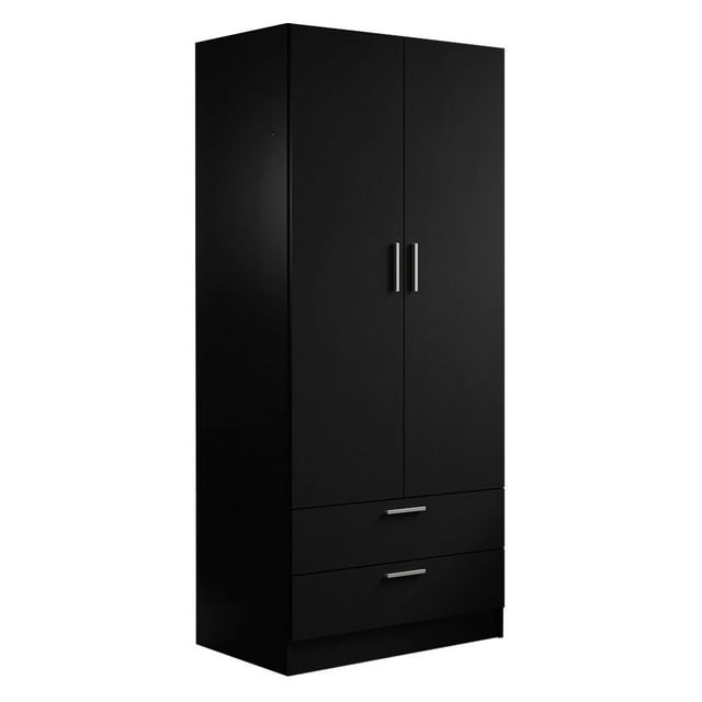 Madesa Armoire Moderne à 2 Portes et 2 Tiroirs, Armoire de Rangement avec Tablette et Espace de Suspension, Organisation de Garde-Robe pour Adultes - Noir