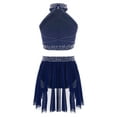 thumbnail image 2 of HULIJA Kids Girls Lyrical Dance Costume Sleeveless Crop Tank Top with Skirts Belly Latin Dance Dress Navy Blue 12, 2 of 5