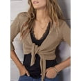 thumbnail image 3 of [3/4 Sleeve Lightweight Bolero Cardigan] Women's Tie Front Shrug 3/4 Sleeve Bolero Sheer Knotted Lightweight Cardigan Sweaters Short Shawl Tops, 3 of 6
