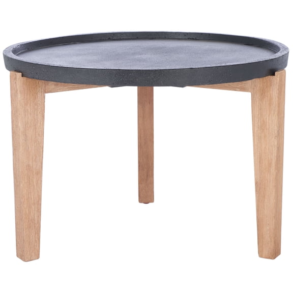 SAFAVIEH Valton Outdoor Patio Round Side Table, Natural/Black