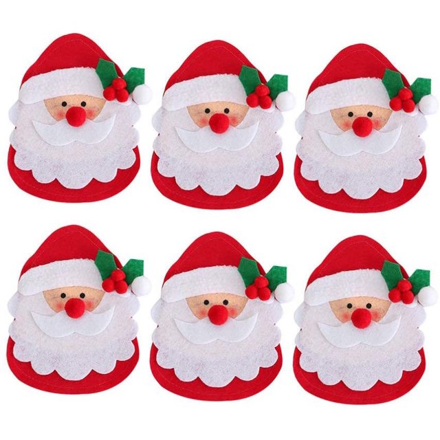 bolsillos para cubiertos de Navidad, diseño de Papá Noel con hojas de acebo, tenedores, bolsas, portacubiertos, decoraciones para mesas navideñas