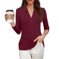 thumbnail image 4 of CIENVNSTG 2026 Women's 3/4 Length Sleeve V-Neck Lapel Collar Tops Loose Fitted Solid Lightweight Soft Dressy Basic Tees for Summer Business Casual Work Daily Style Wine S, 4 of 4