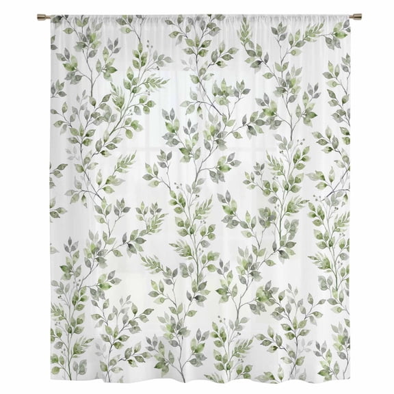 Green Leaves Sheer Curtains 108" Extra Long, Summer Botanical Elegant Farmhouse Light Filering Curtains, Privacy Drapes Simi Floor to Veiling Curtain for Living Room Bedroom Large Window Treatment