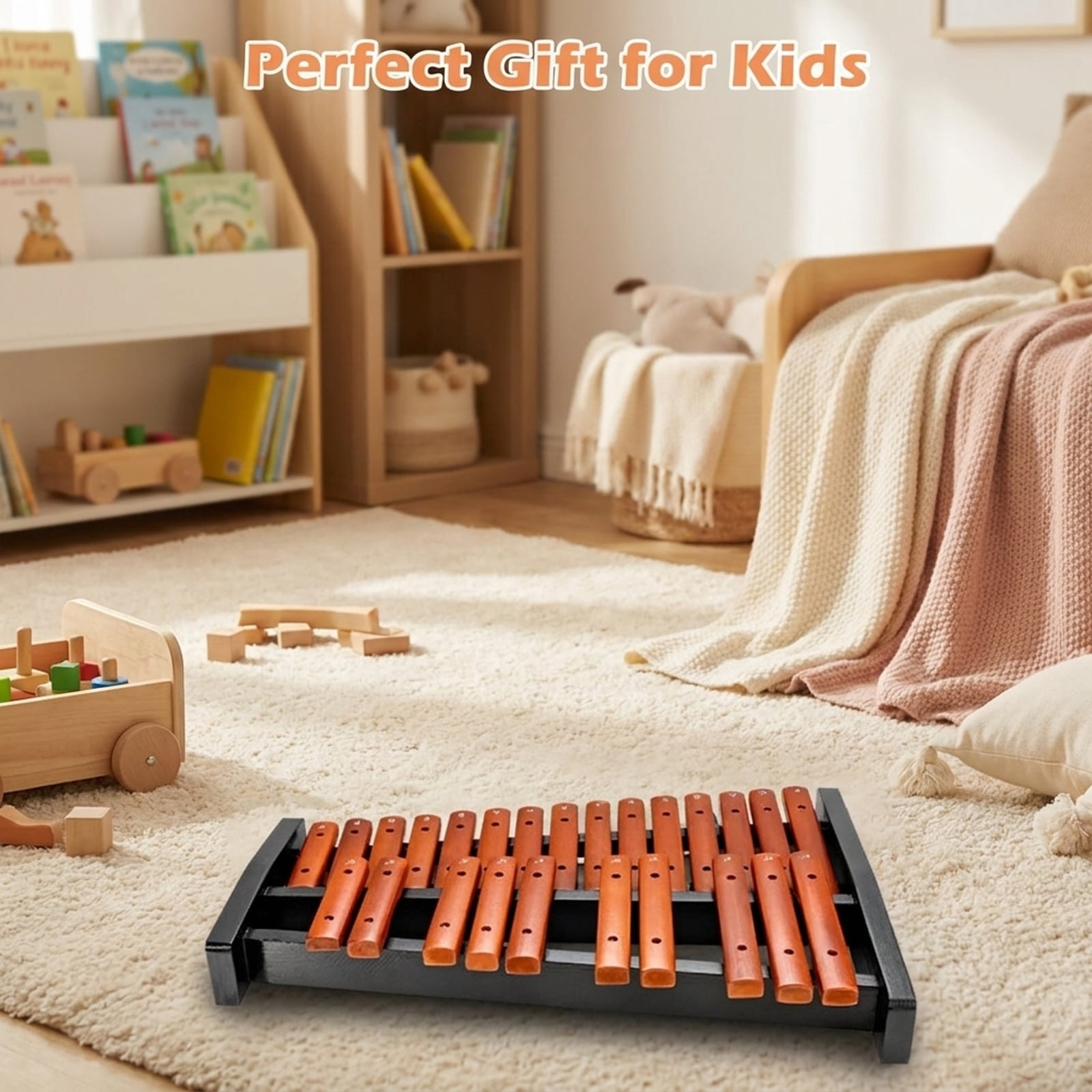 Redsmile 25-Note Wooden Xylophone with Mallets and Carrying Bag for Kids and Classroom Learning, Brown