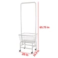 thumbnail image 4 of 3-Tier Metal Rolling Laundry Cart with Hanging Bar Wheel,Organizer Storage with Double Pole Rack and Bottom Shelf Basket Storage Cart, 4 of 8