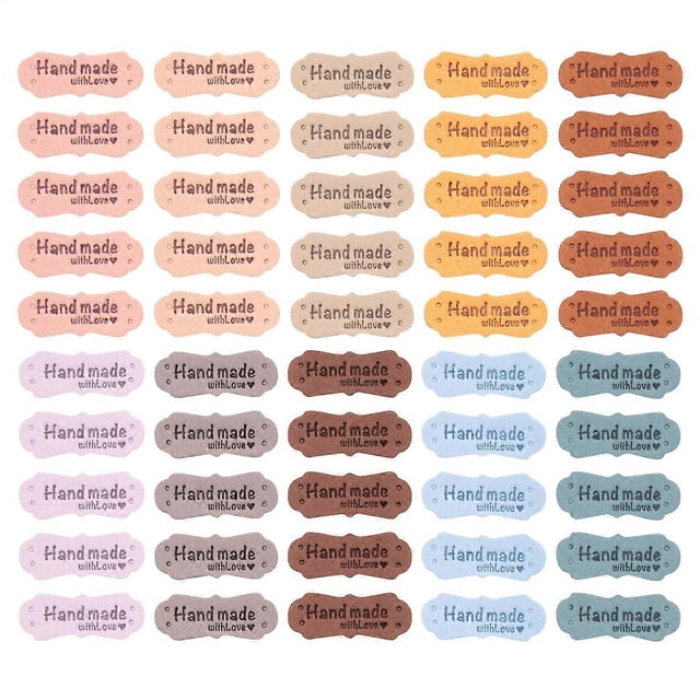 50Pcs PU Leather Labels Tags for Handmade DIY Hats Bags Hand Made with Love Label for Clothes Sewing