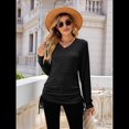 thumbnail image 4 of Camisetas para Mujer, Larga, Cuello en V, Básicas, Informales, Holgadas, Suaves, para Otoño. Negro L, 4 of 10