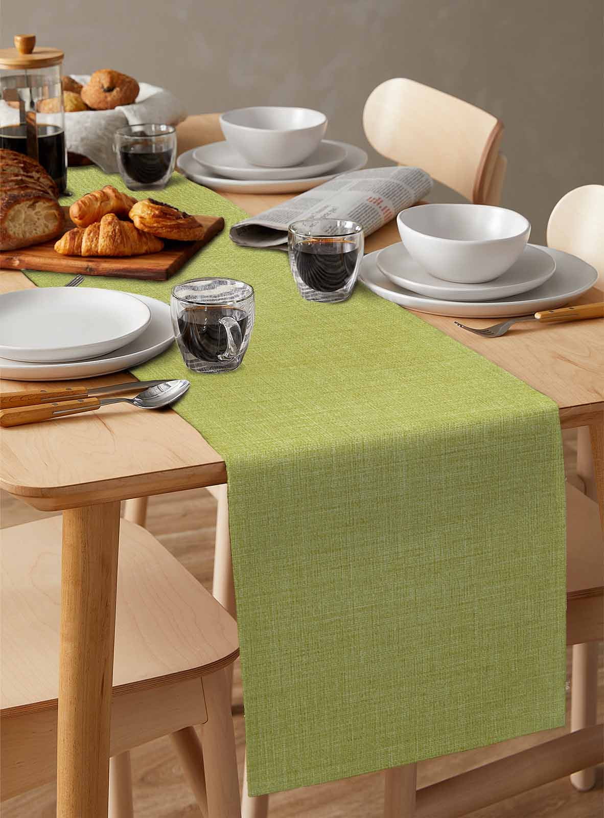 Table Runners 48 Inches Long Dress Scarves, Vintage Fruit Green Farmhouse Kitchen/Dining Table Runner, Short Coffee Tablerunners, Farmhouse Retro Solid Color Linen Texture 13x48 Inch