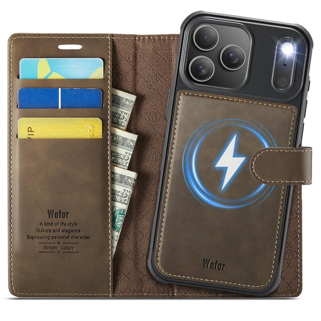Funda tipo cartera Wefor compatible con iPhone 17 Pro Max, color marrón