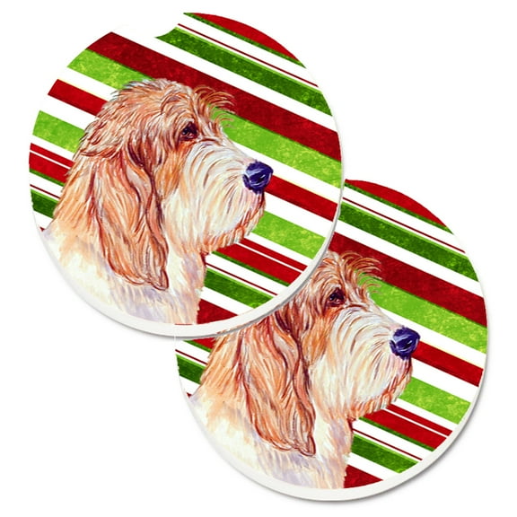 Petit Basset Griffon Vendeen Candy Cane Holiday Christmas Set of 2 Cup Holder Car Coasters