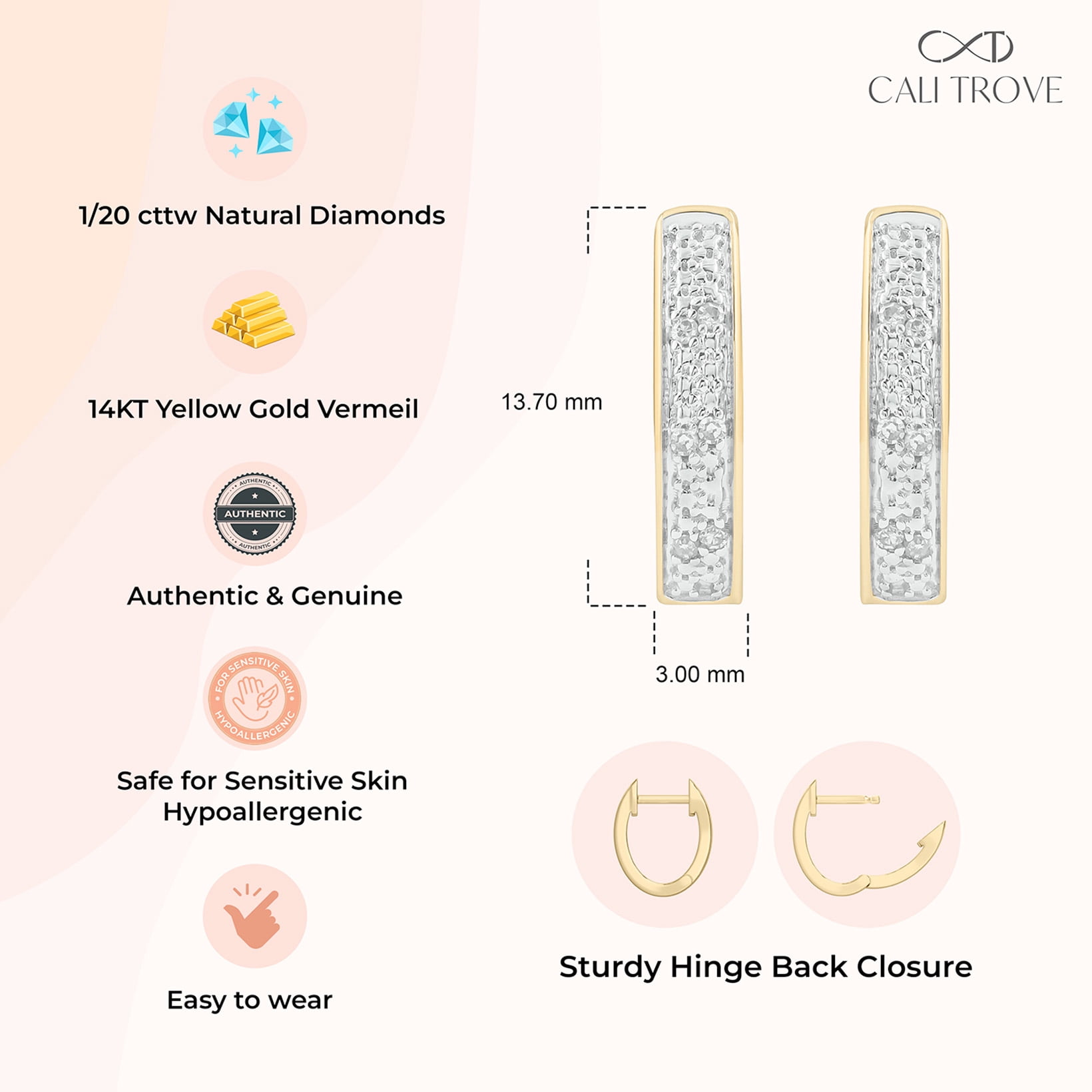 1/20 Ct Diamond Huggie Hoop Earrings for Women 14K Yellow Gold Vermeil Sterling Silver