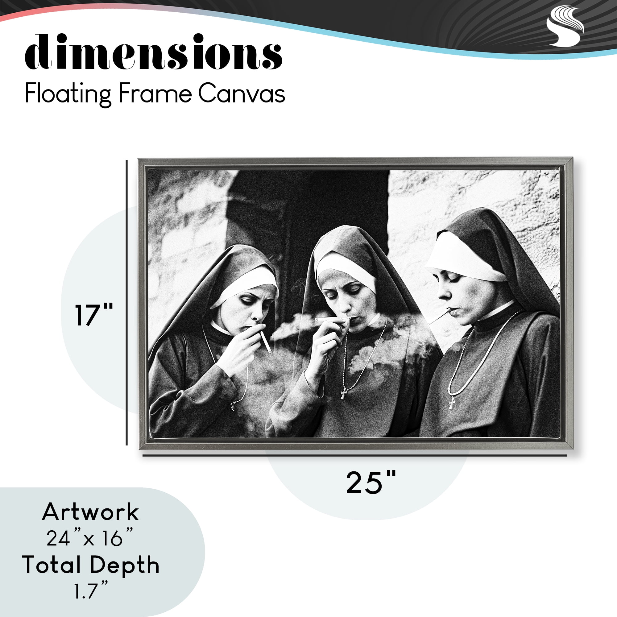Smoking Nuns Rebellion Gray Framed Floater Canvas Wall Art, design by Decent Exposures