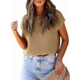 thumbnail image 2 of Women'S Summer Cropped Sweater Vest Trendy Cap Sleeve Crop Tops Crew Neck Loose Knit Tank Top Khaki L, 2 of 7