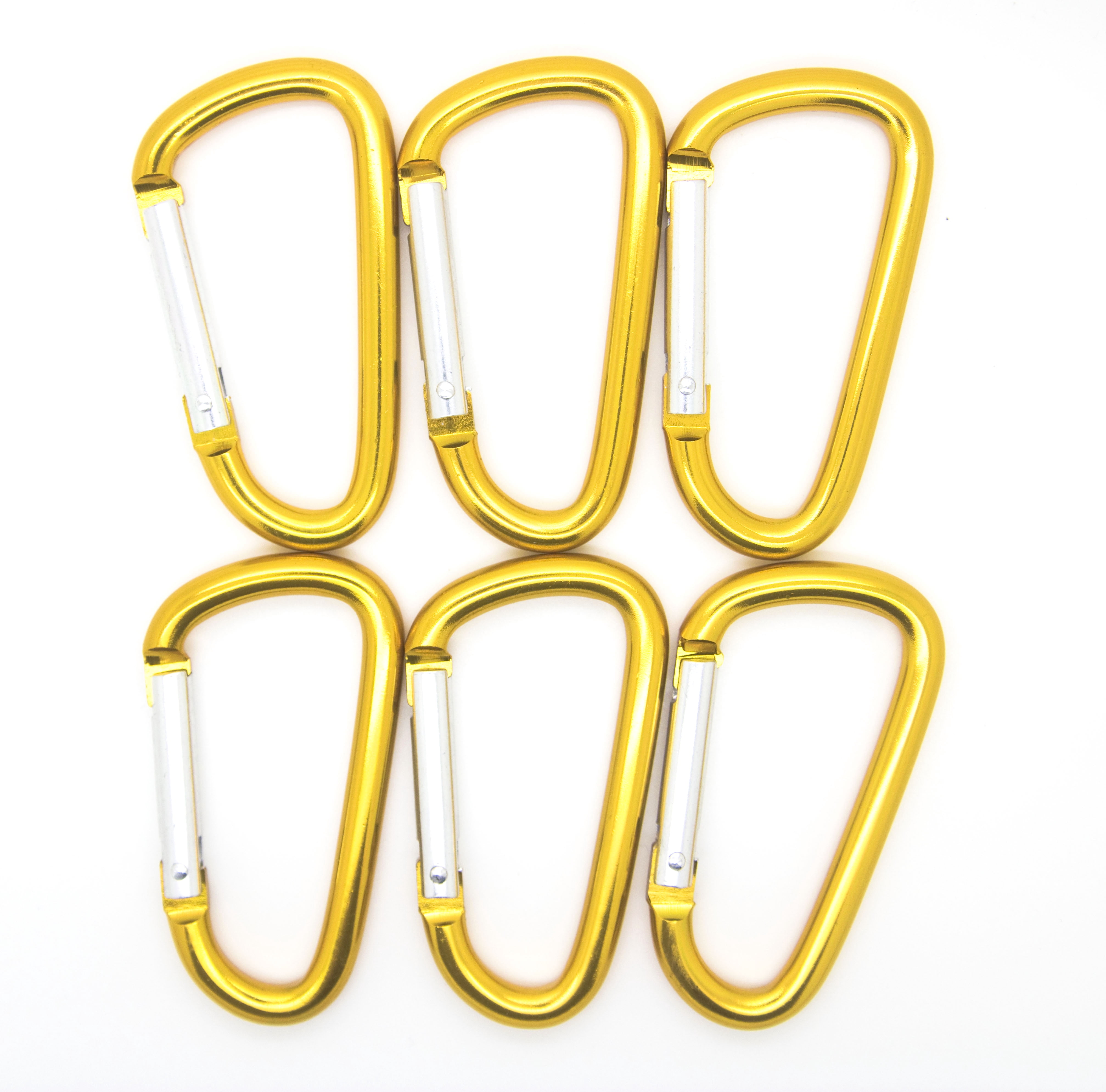 Pack 50 pcs - 3 inch Gold Aluminum Carabiner D Shape Buckle Pack, Keychain Clip, Spring Snap Key Chain Clip Hook Buckle