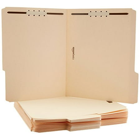 Basics AMZ201 Manila File Folders with Fasteners - Letter Size, 100-Pack