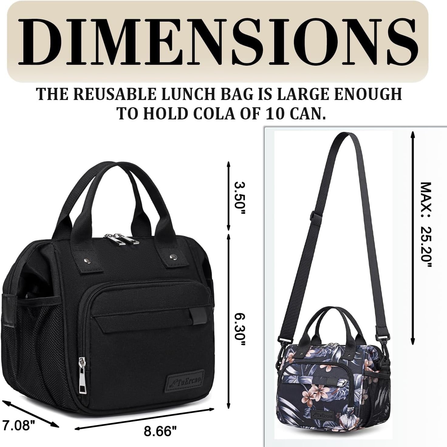 Lunch Bags for Women Men, Insulated Lunch Box for Adult for Picnic Travel, Female Teacher Nurse Mom, Fashion Ladies Lunch Tote Bag for Work, Black