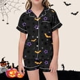 thumbnail image 2 of Tisuna Halloween Short Sleeve Pajamas Set For Kids Girls Bat Print Collared Tops And Shorts Pjs Set Loose Fit Casual Kids Halloween 2 Pieces Loungewear For Age 2-13 Years, 2 of 5