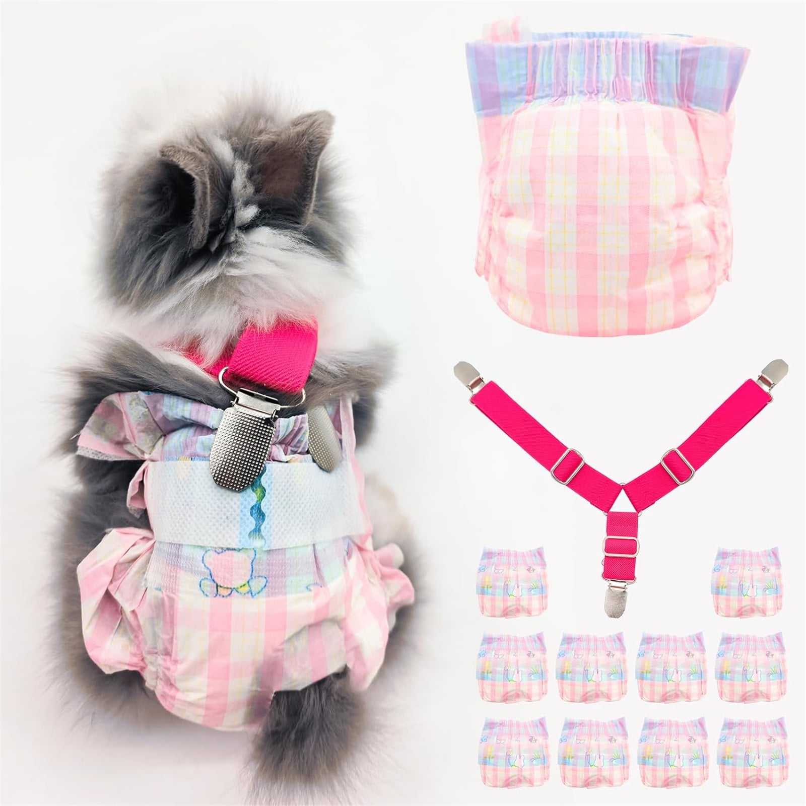 Disposable Rabbit Diapers,Small Pee Pads,with Rabbit Suspenders for Diapers Female,Squirrel Diapers,for Bunny Guinea Pig Kitten Hedgehog Sindoor and Outdoor Activities.(10PCS)