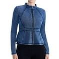 thumbnail image 5 of Tauxra Women's Denim Jacket, Round Neck Long Sleeve Lace Hem Solid Color Coat, 5 of 6