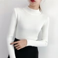 thumbnail image 4 of Afdoent Tops For Women Trendy Women Casual Solid Color Bottoming Shirt Slim Neck Knitted Long Sleeve Top Winter Clothes 2025, 4 of 6