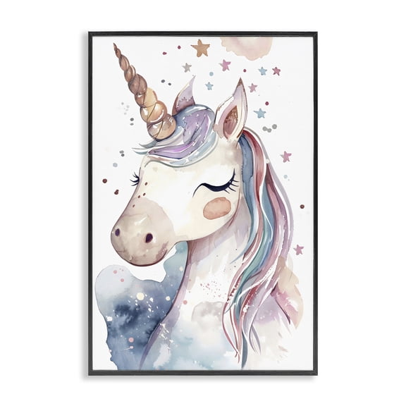 Stupell Industries Contemporary Cute Unicorn under Stars Black Framed Giclee Art, 12 x 18, by Creative Studio