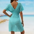 thumbnail image 4 of zaveiop Women Crochet Swim Cover up Short Sleeve V Neck Bathing Suit Beach Dress Summer Swimwear Coverups (Blue, L), 4 of 9