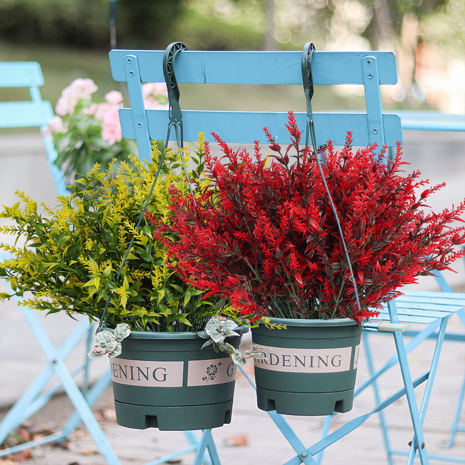 RECUTMS Artificial Outdoor Plants UV Resistant Artificial Greenery Lavender 20 Bundles Indoor Outside Decor Wedding Table Flowers Arrangement Bouquet Filler(Red)